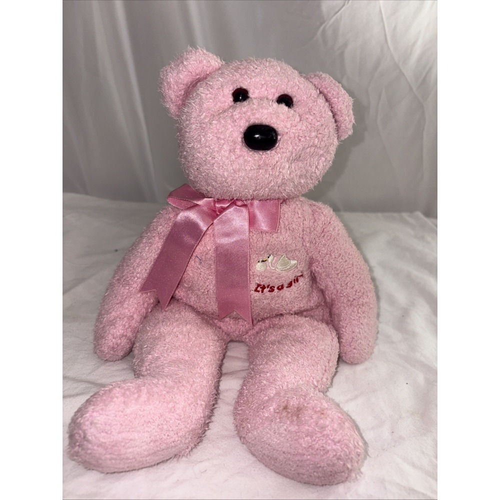 Ty Beanie Buddies Its a Girl Pink Bear 14 inch Plush 2002 09480